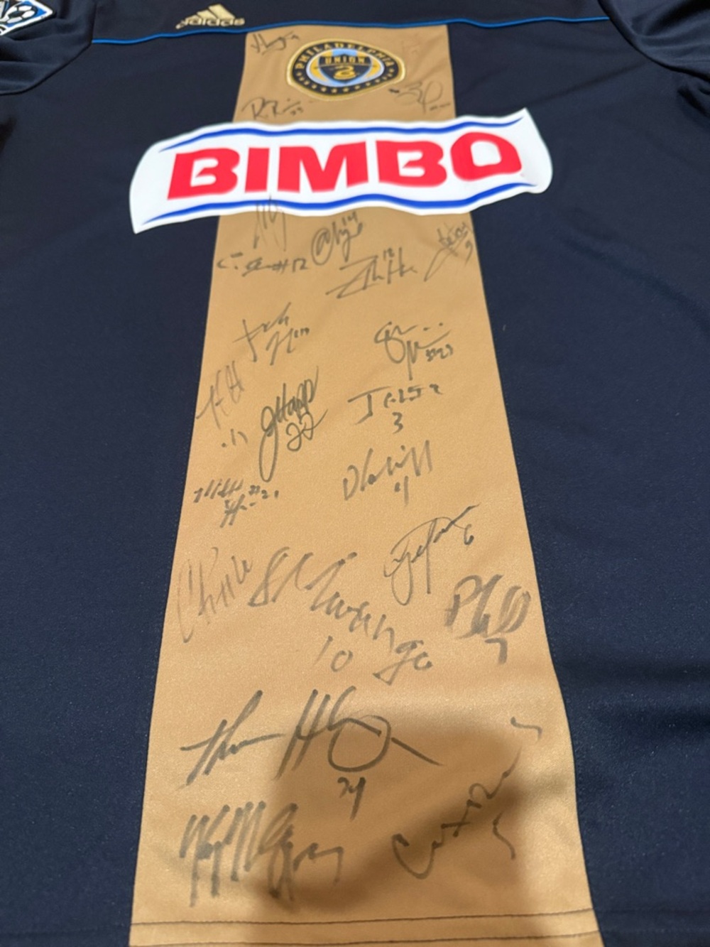 SIGNED adidas Philadelphia Union Jersey - Navy and Gold Center Stripe - Picture 3 of 6